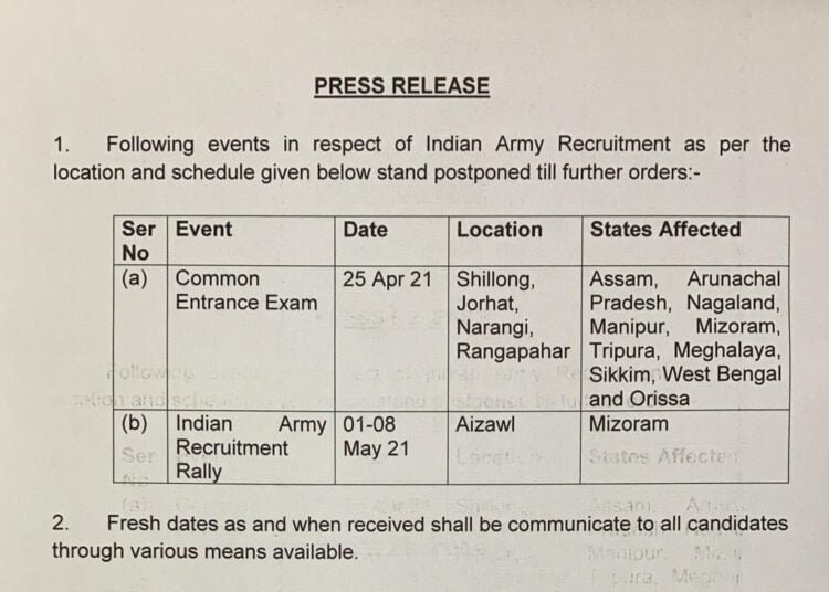 Army recruitment rallies postponed