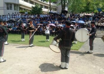 Pipe band plays in Williamnagar to celebrate Meghalaya at 50