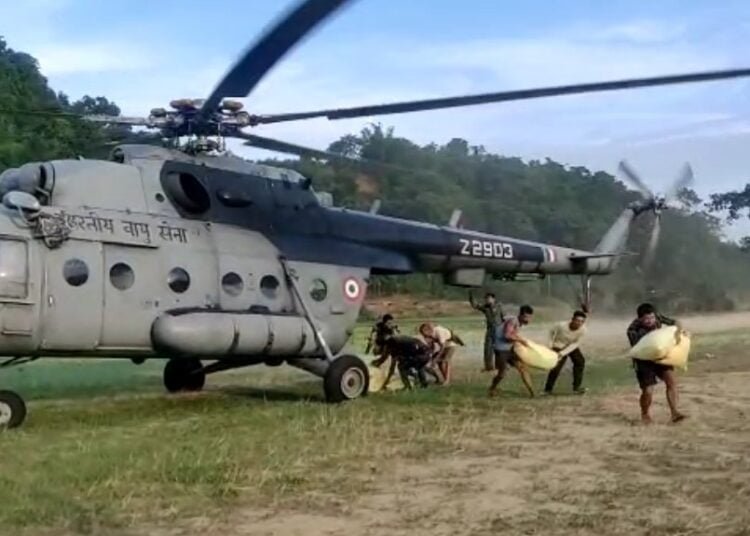 IAF airlifts supplies to flood-affected village