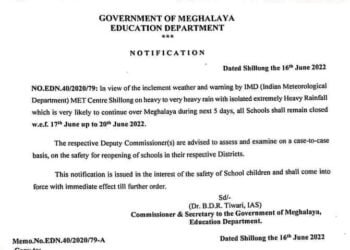 Schools to be closed due to heavy rains in Meghalaya