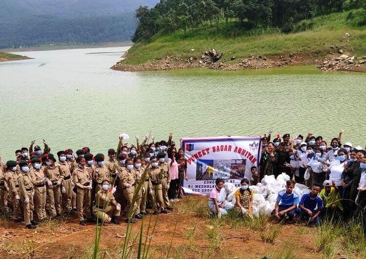 NCC cadets, Rotary Club members clean up banks of Umiam Lake