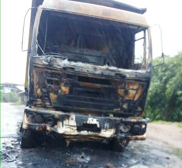 Miscreants set fire to road construction company’s truck