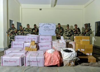 BSF Meghalaya seize Rs 47 lakh in smuggled cosmetics