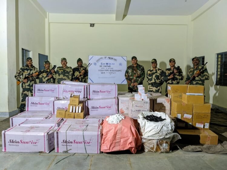 BSF Meghalaya seize Rs 47 lakh in smuggled cosmetics