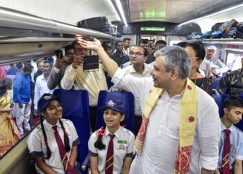 People crowd stations, crossings to get glimpse of northeast’s first Vande Bharat
