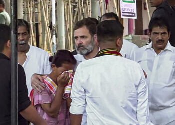 Rahul visits Churachandpur camps by chopper as police halt convoy midway