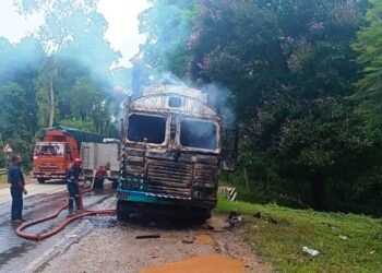 Truck engulfed by flames on Shillong Bypass