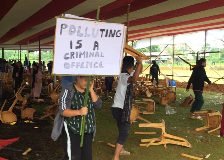 Violence erupt during public hearing on cement plant expansion in Thangskai