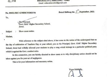 Govt school in Jowai show caused for playing political party song