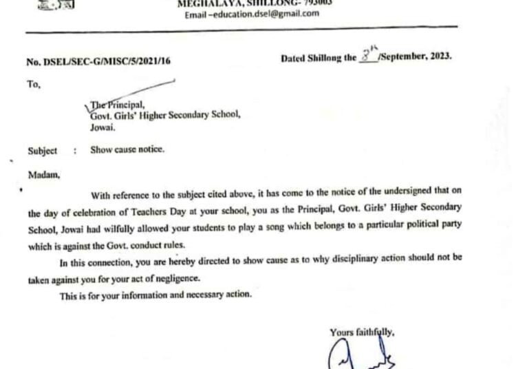 Govt school in Jowai show caused for playing political party song