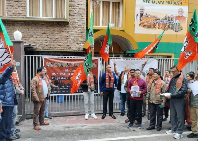 Meghalaya BJP workers protest against corruption in Congress