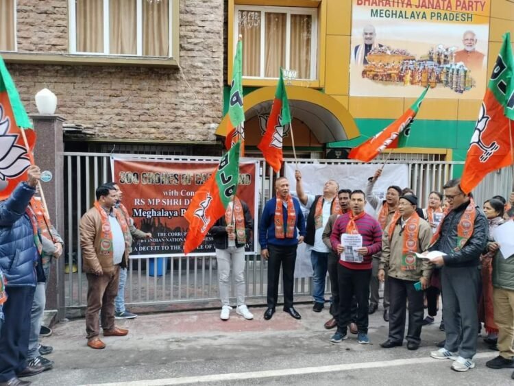 Meghalaya BJP workers protest against corruption in Congress