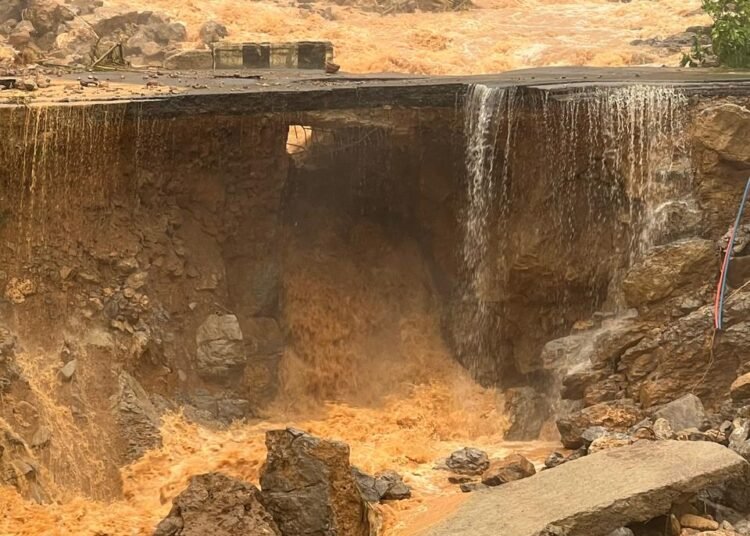 Portion of NH-6 caves in at Lumshnong