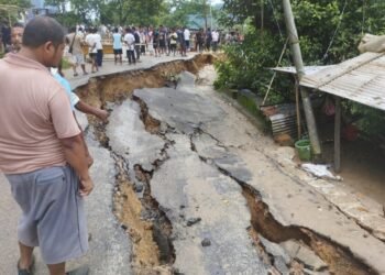 Road caves in Baghmara due to heavy rain