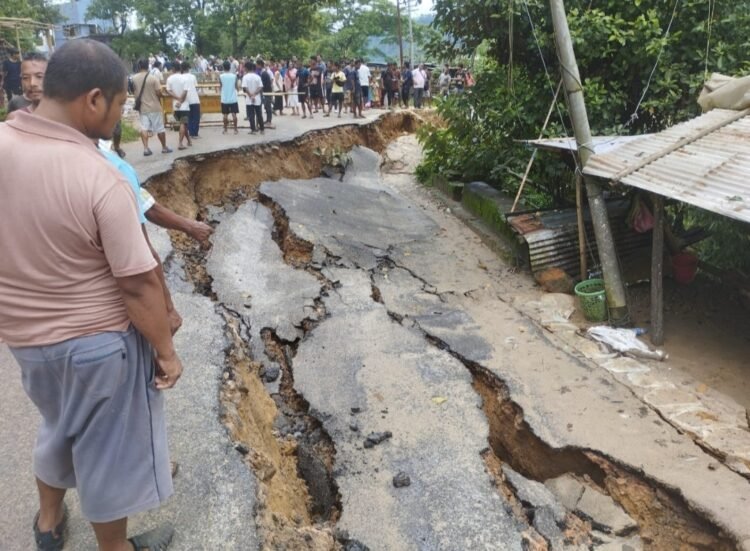 Road caves in Baghmara due to heavy rain
