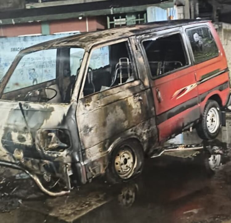 Van consumed by flames in Mairang
