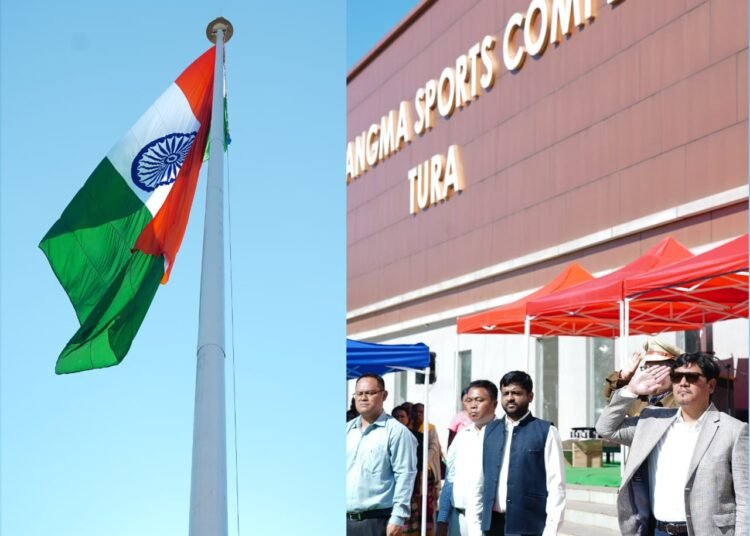 CM hoists high mast national flag at PA Sangma Sports complex