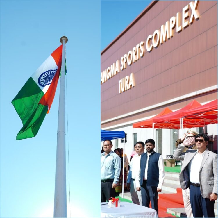 CM hoists high mast national flag at PA Sangma Sports complex