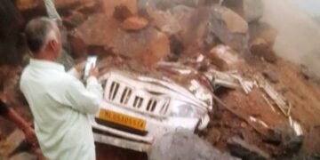 Vehicle trapped under debris after landslide, rescue op on