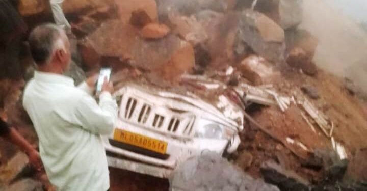 Vehicle trapped under debris after landslide, rescue op on