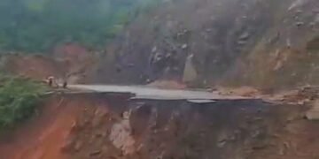 Large chunk of Shillong-Dawki Road washed away