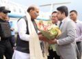 Union Defence Minister Rajnath Singh arrives in State
