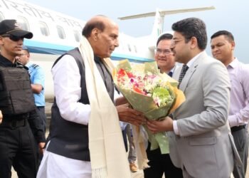 Union Defence Minister Rajnath Singh arrives in State