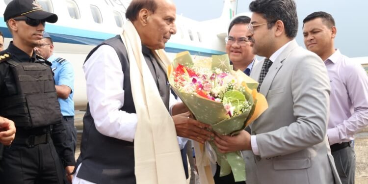 Union Defence Minister Rajnath Singh arrives in State
