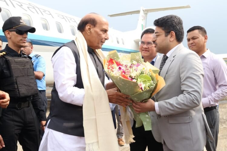 Union Defence Minister Rajnath Singh arrives in State