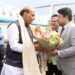 Union Defence Minister Rajnath Singh arrives in State