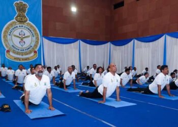 CM joins Defence Minister for yoga at Eastern Air Command