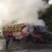 Truck carrying FCI rice gutted in fire at Umsning Bypass