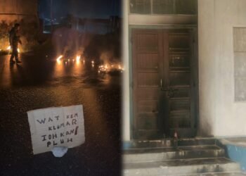 Petrol bomb hurled at MECOFED market, tyre burnt with warning note