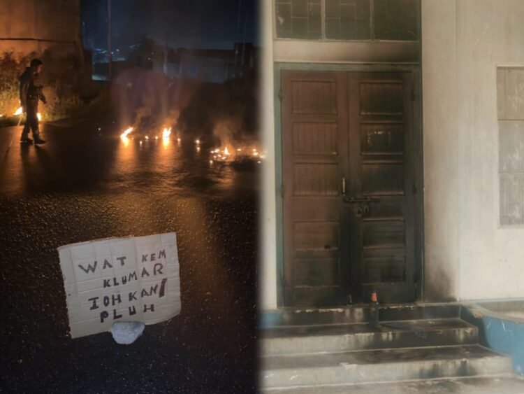 Petrol bomb hurled at MECOFED market, tyre burnt with warning note